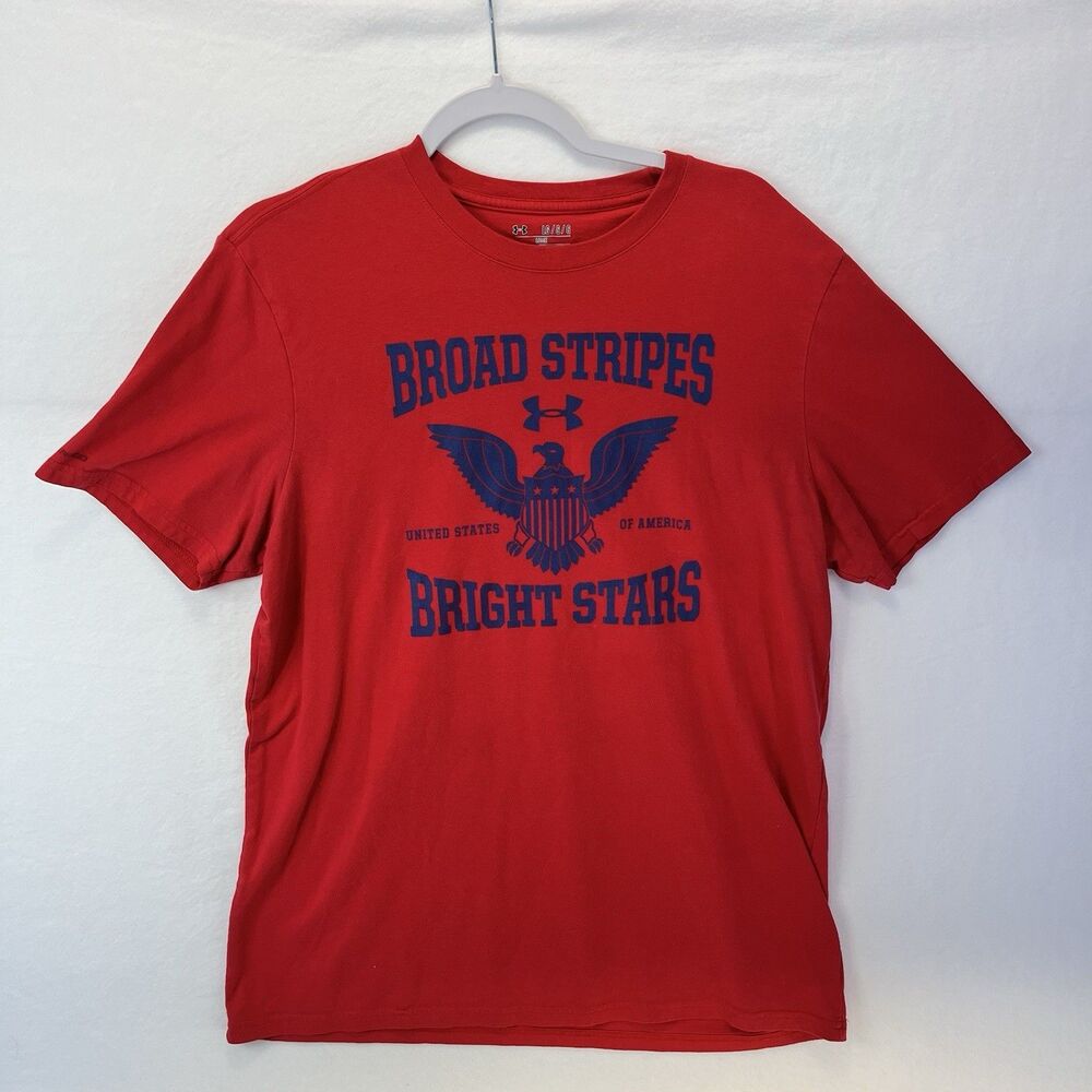 Under Armour Broad Stripes Bright Stars Short Sleeve T-Shirt Men Large Red Blue